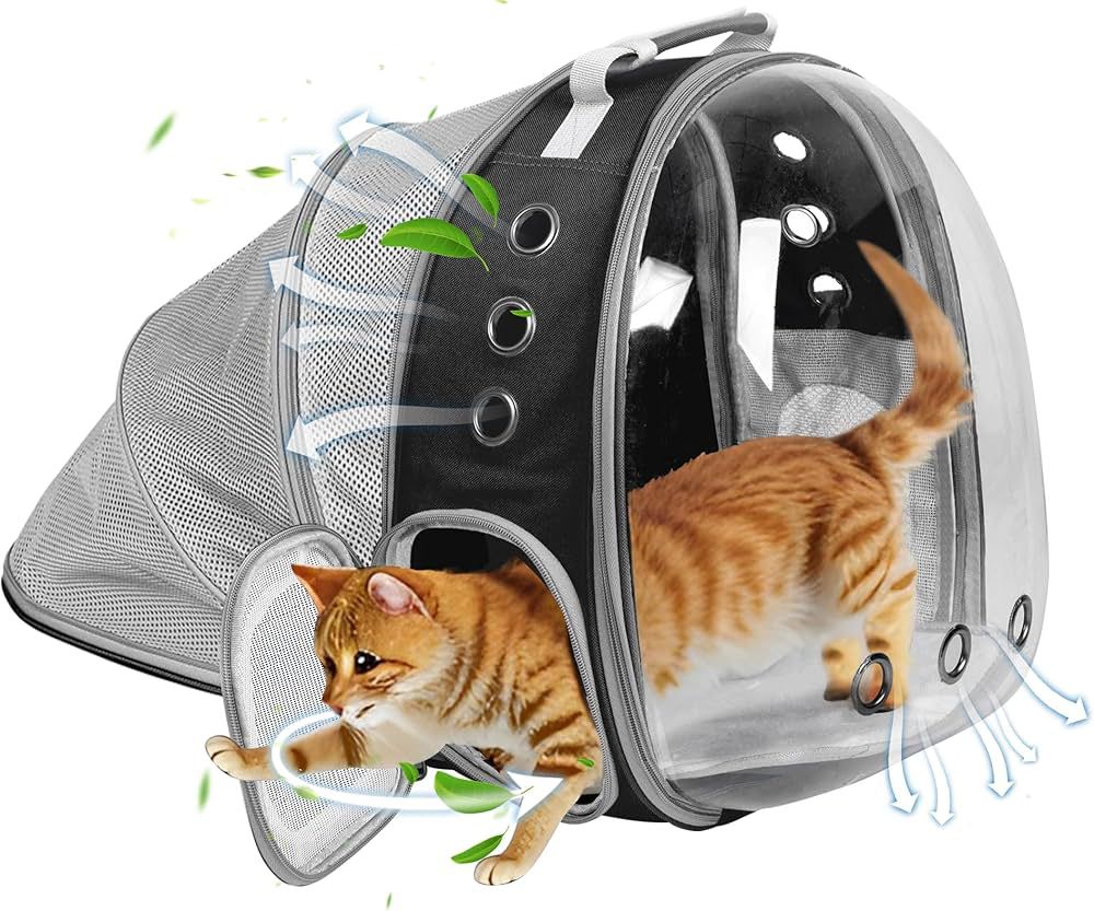Cat Backpack Carrier Bubble Expandable Foldable Breathable Pet Carrier Dog Carrier Backpack for Large Big Cats Hiking, Travelling, Camping, Up to 22 Lbs, Black