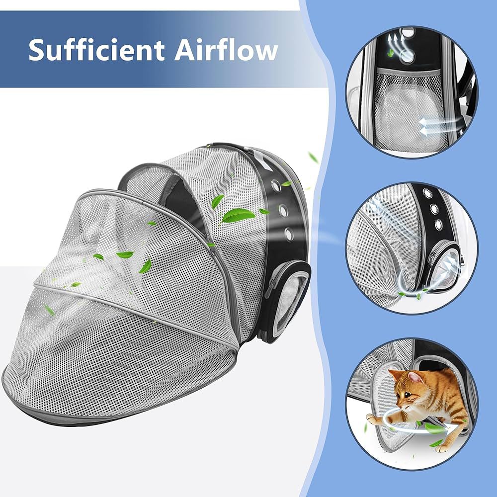 Cat Backpack Carrier Bubble Expandable Foldable Breathable Pet Carrier Dog Carrier Backpack for Large Big Cats Hiking, Travelling, Camping, Up to 22 Lbs, Black