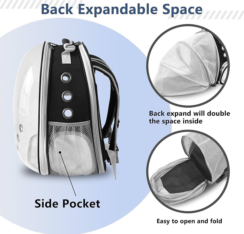 Cat Backpack Carrier Bubble Expandable Foldable Breathable Pet Carrier Dog Carrier Backpack for Large Big Cats Hiking, Travelling, Camping, Up to 22 Lbs, Black