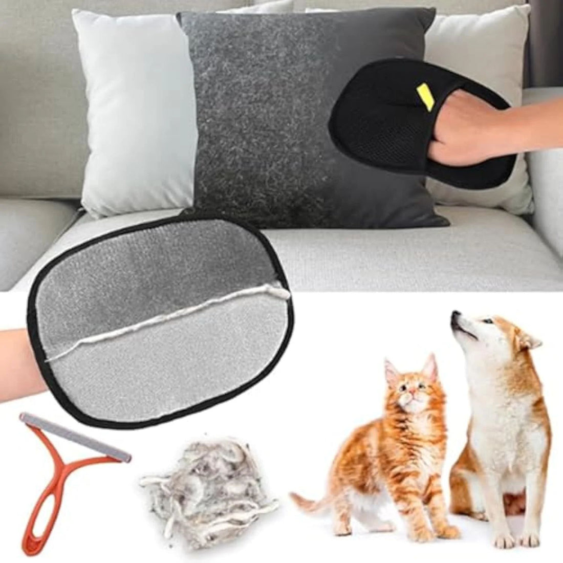 Electrostatic Pet Hair Remover Gloves – Dog & Cat Hair Cleaning Tool for Sofa, Clothes, Car & Furniture