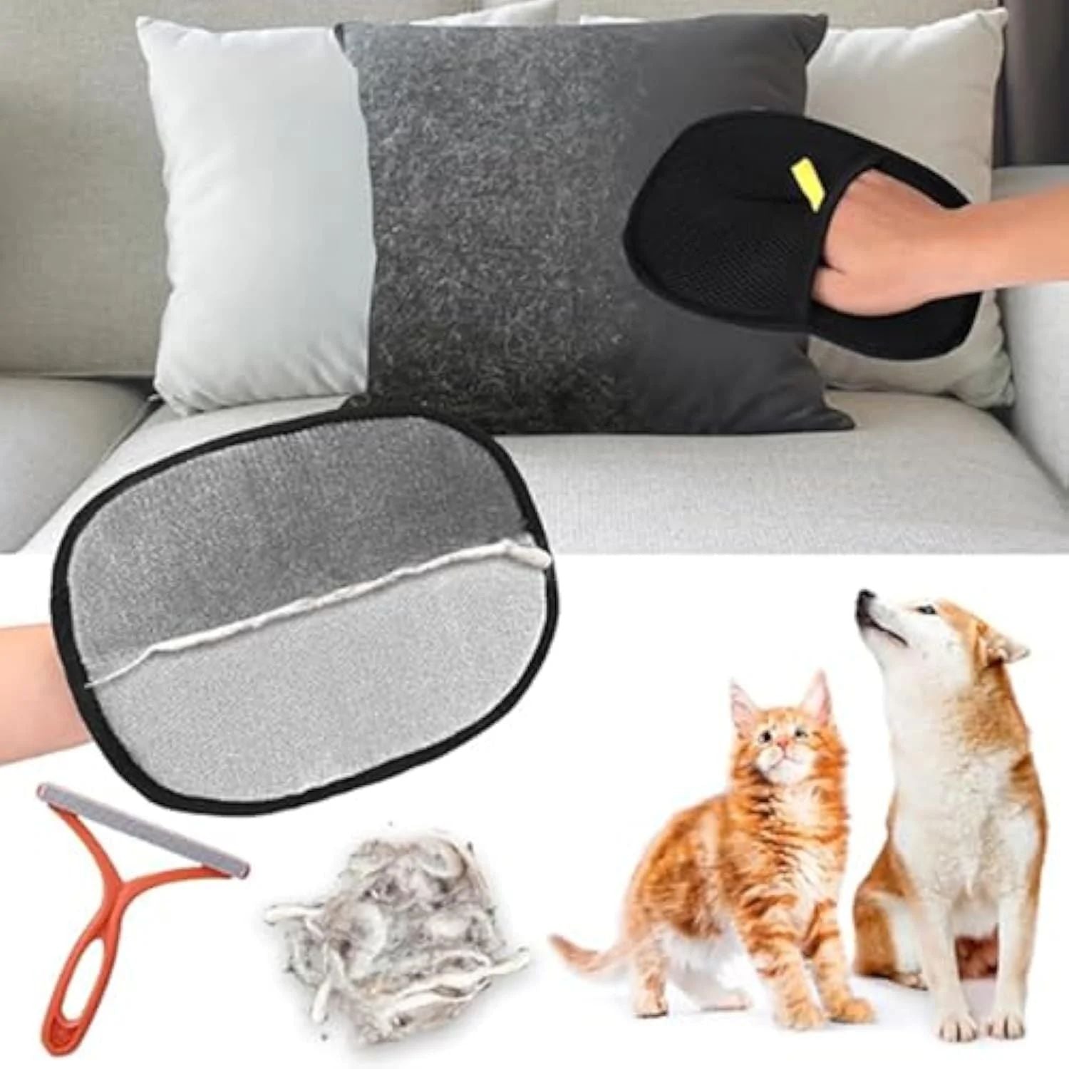 Electrostatic Pet Hair Remover Gloves – Dog & Cat Hair Cleaning Tool for Sofa, Clothes, Car & Furniture
